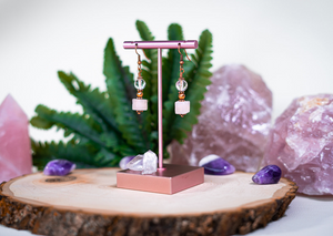 Peace - Copper Earring - Clear and Rose Quartz