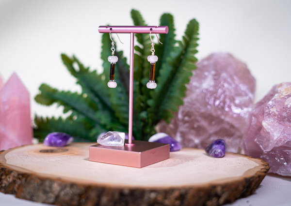 Tiger - Silver Earring - Rose Quartz and Tiger's Eye