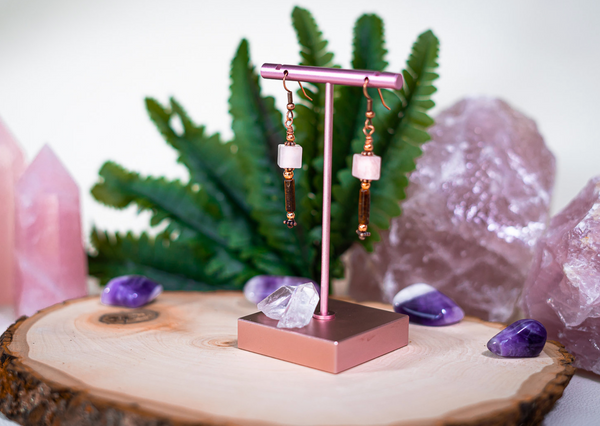 Unconditional - Copper Earring - Rose Quartz and Tiger's Eye